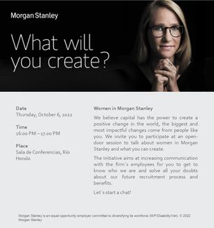 Poster: Career Services del ITAM invita a la sesión presencial Women in Morgan Stanley